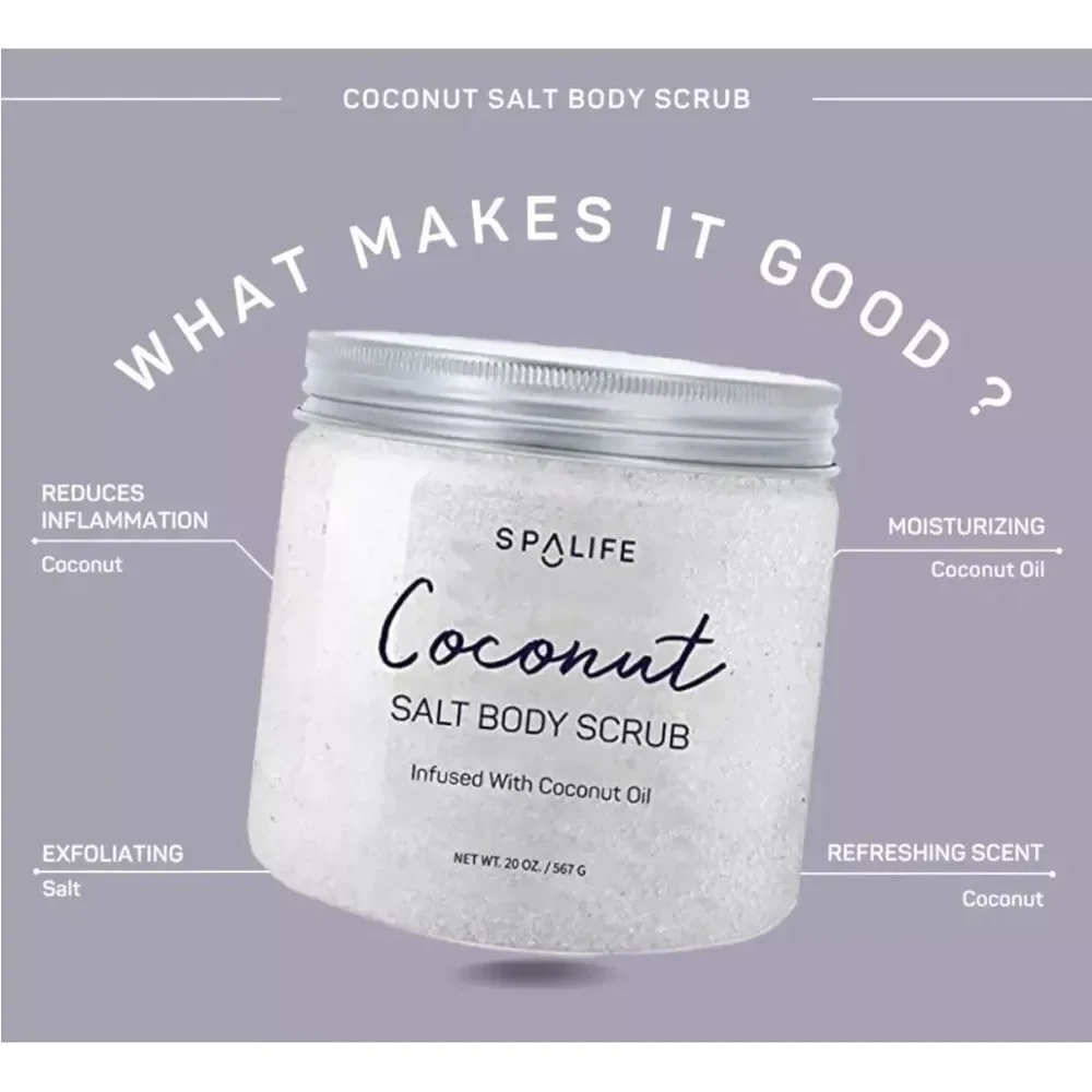 🥥 Spa Life Coconut Salt Body Scrub Infused with Coconut Oil 20 oz |‎ Hydrating